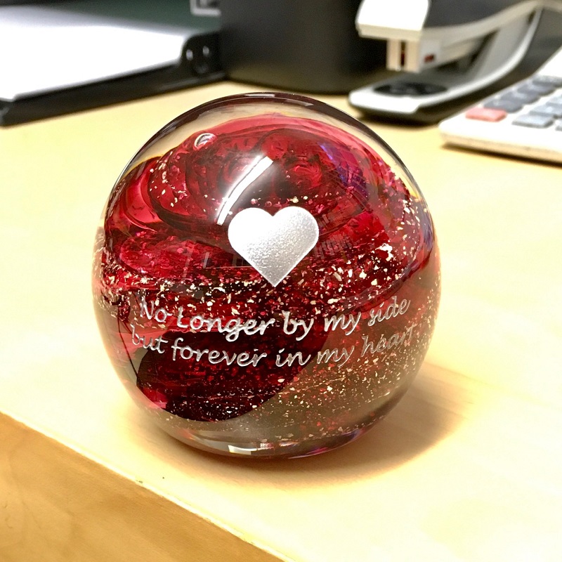 ruby paperweight keepsake with heart and message